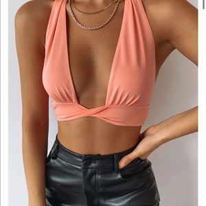 Cropped twist halter top